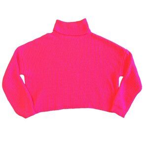 Bright Pink Cropped Turtleneck Sweater – Size XL